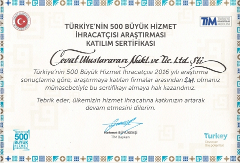 TİM Сертификат награды